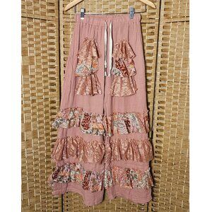 POL Patchwork Boho Ruffle Pants S NWOT